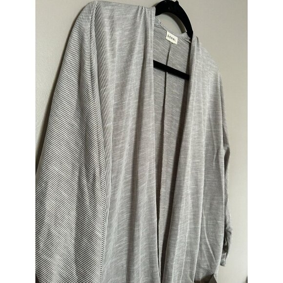 Donni. Open Oversized Lighter Weight Cardigan Striped Ribbed One Size Ivory Gray - Picture 2 of 8